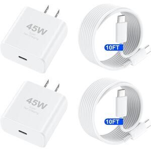 iPhone 16 Fast Charging Charger 45W with 10' Cord White 2 Pack New